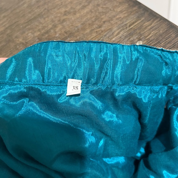 Embroidered Teal and Gold Lehenga Set - Picture 2 of 3